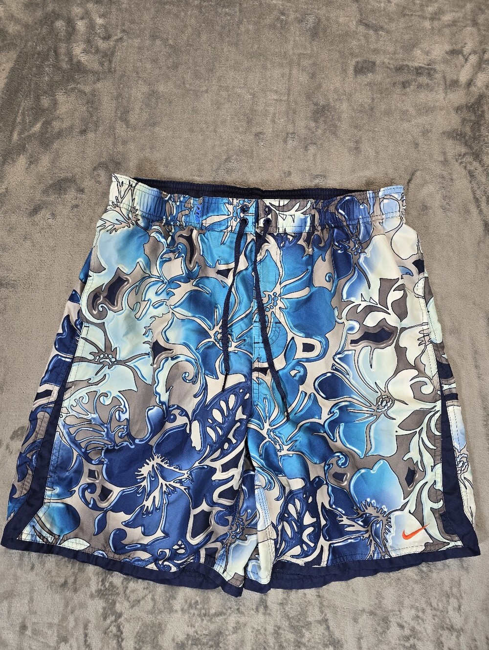 Nike Floral Swim Trunks Shorts Size Large Blue Hawaiian